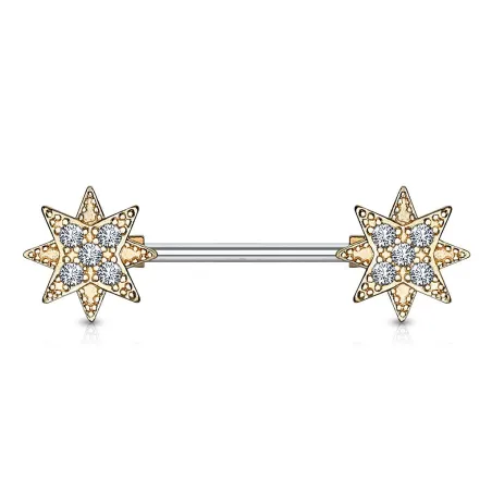 Piercing téton barbell plaqué or rose étoiles