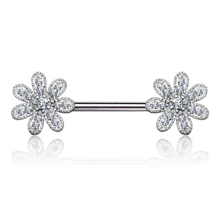 Piercing téton barbell acier fleurs