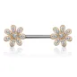 Piercing téton barbell plaqué or rose fleurs