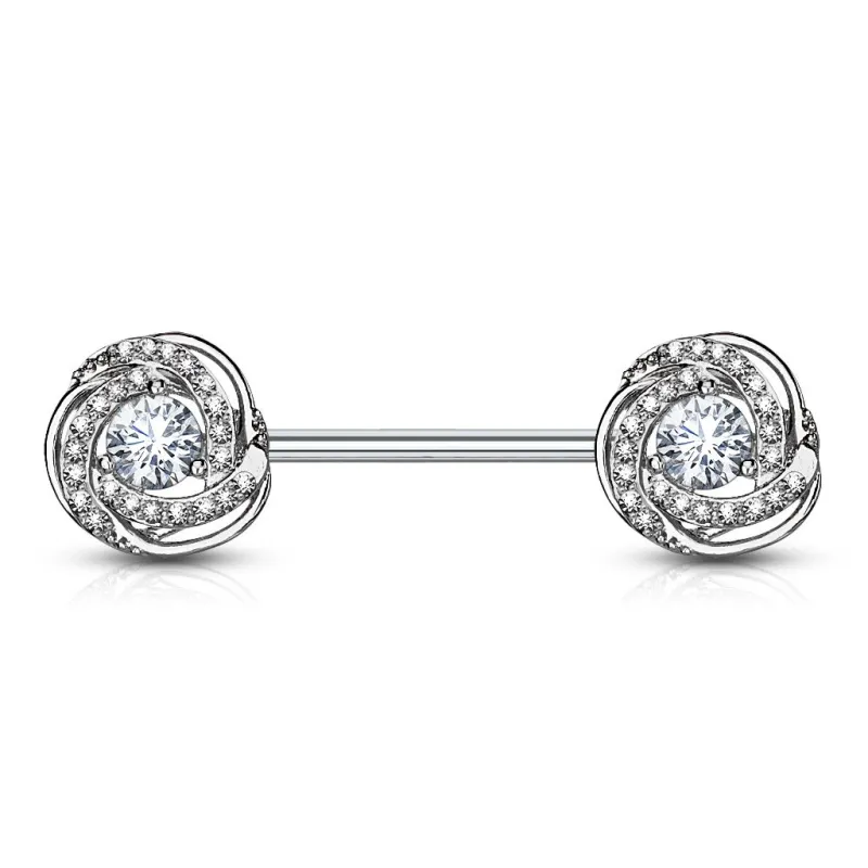 Piercing téton barbell acier rose pavée