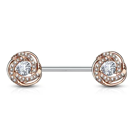 Piercing téton barbell rose pavée plaqué or rose