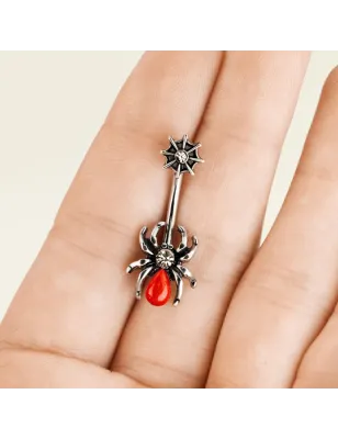 Piercing nombril araignée rouge et toile