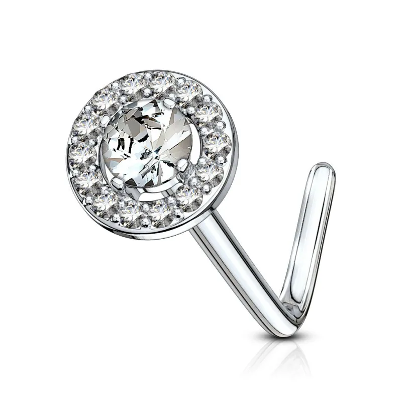 Piercing nez tige en L embout rond gemme blanc