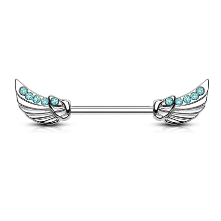 Piercing téton avec ailes d'ange gemmes turquoises