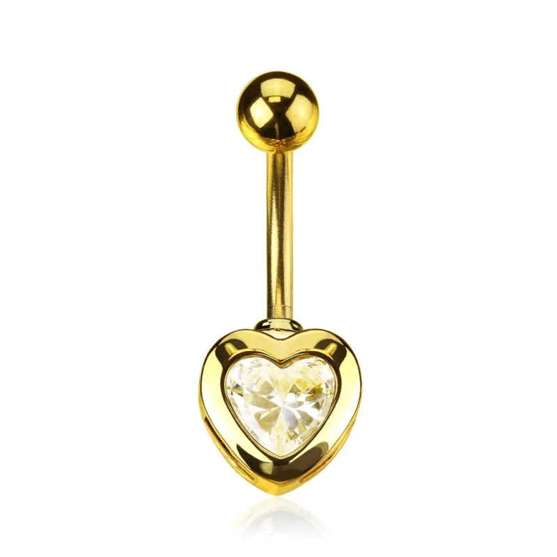 Piercing nombril plaqué or zirconium coeur