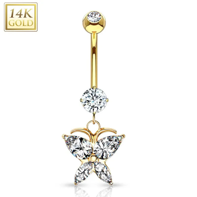 Piercing nombril Or 14 carats papillon