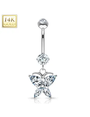 Piercing nombril Or blanc 14 carats papillon