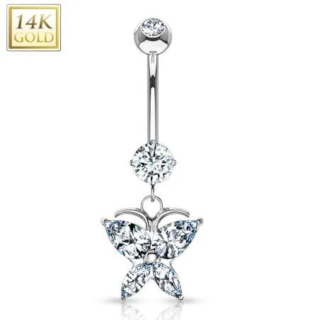 Piercing nombril Or blanc 14 carats papillon