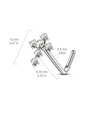 Piercing nez tige en L croix pavée