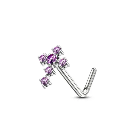 Piercing nez tige en L croix pavée tanzanite