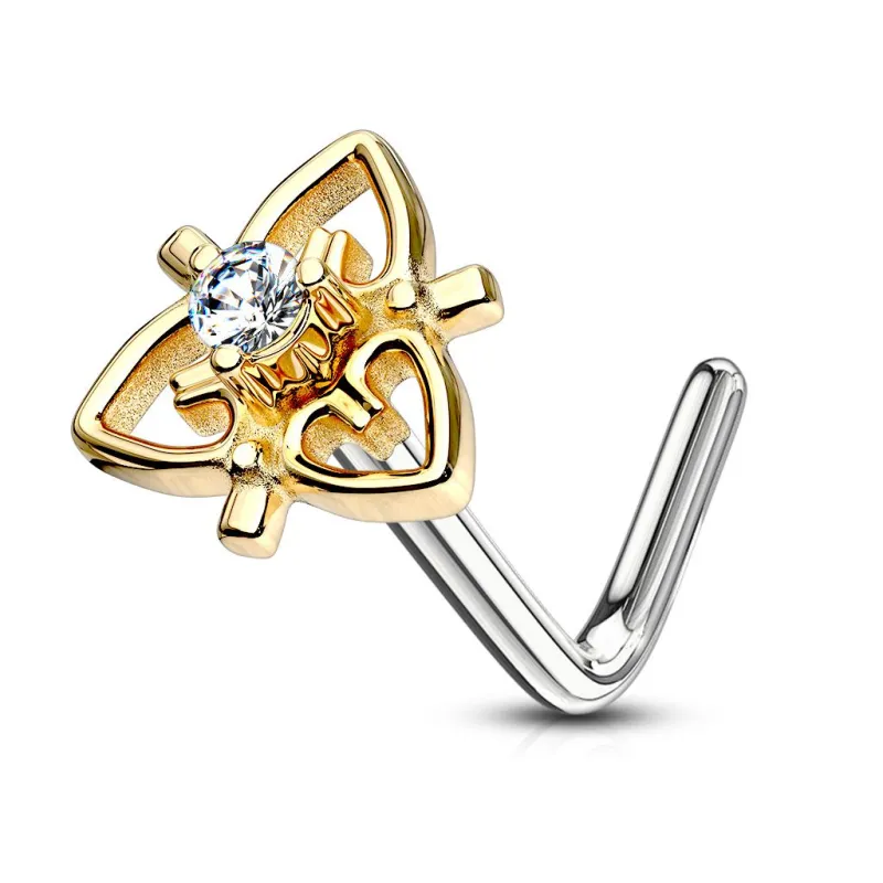 Piercing nez tige en L triple coeur filigrane plaqué or