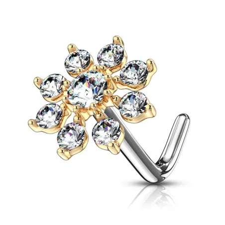 Piercing nez tige en L étoile 9 strass plaqué or