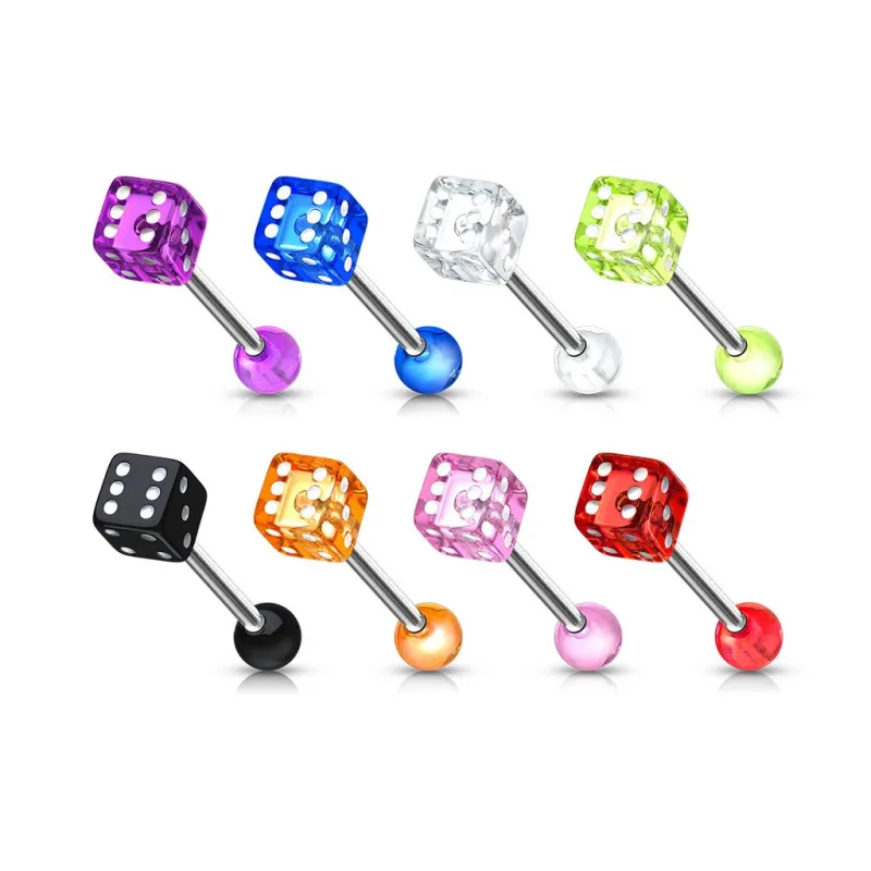 Piercing langue acier 316L Dé acrylique