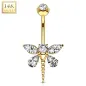 Piercing nombril Or jaune 14 carats libellule