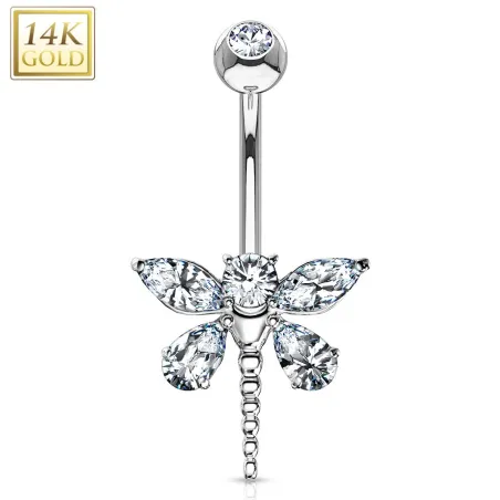 Piercing nombril Or blanc 14 carats libellule