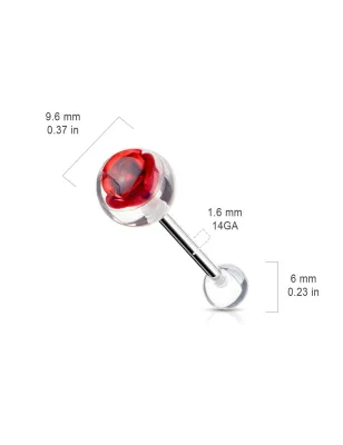 Piercing langue rose dans une boule acrylique