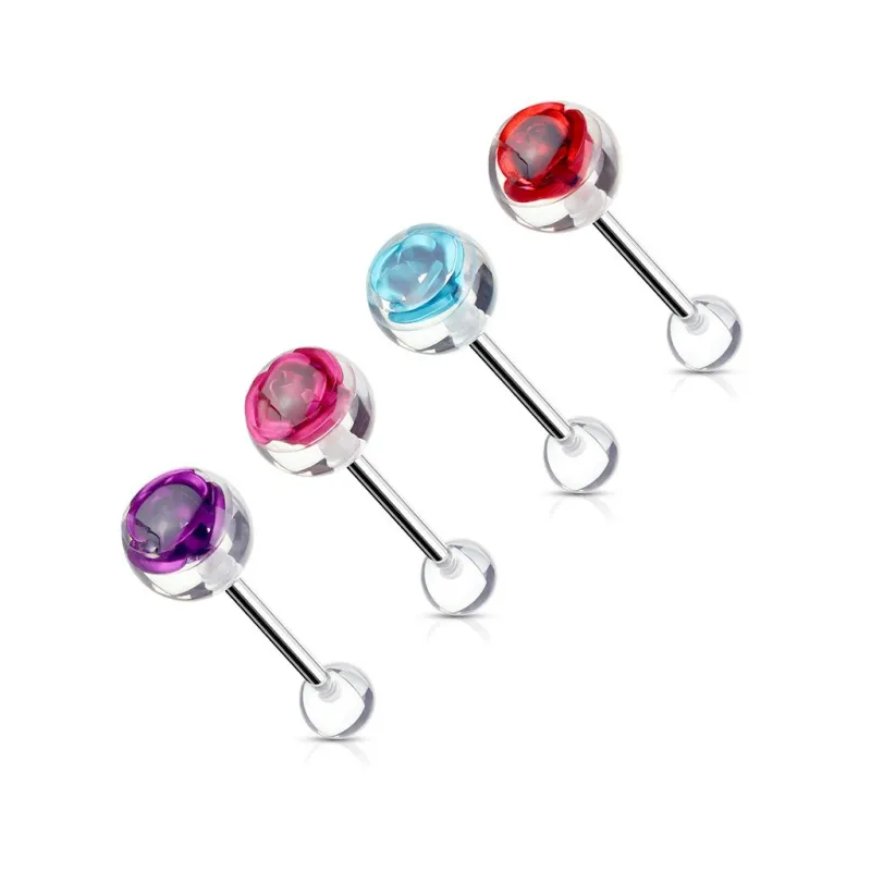 Piercing langue rose dans une boule acrylique