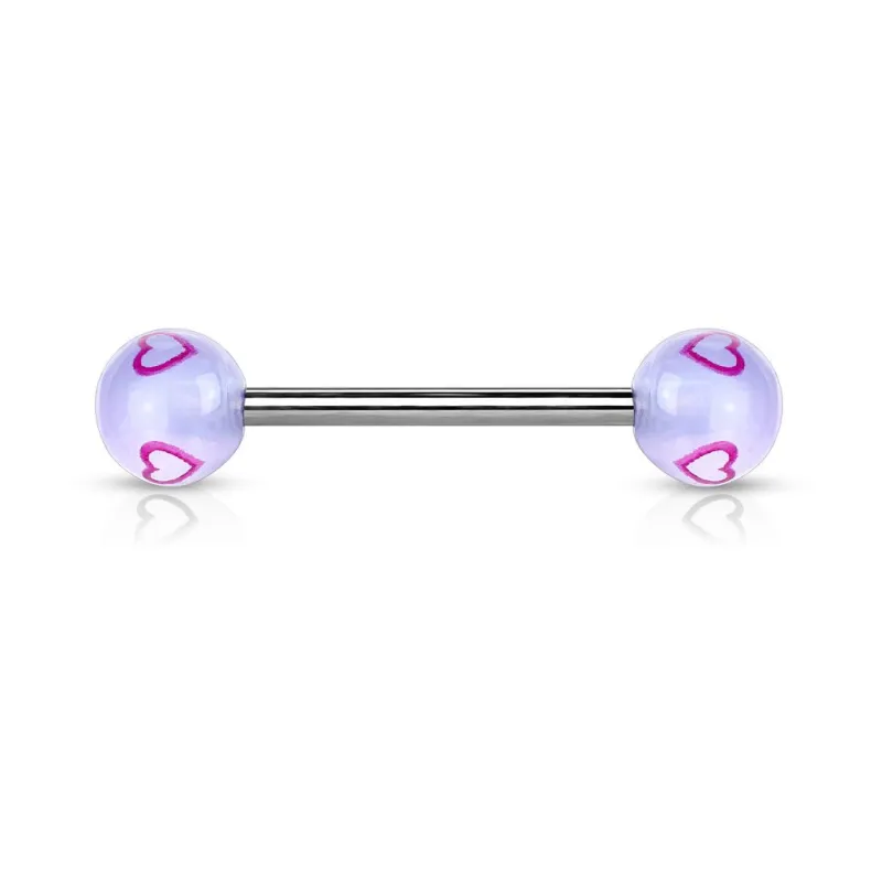 Piercing langue Boules acrylique Coeurs