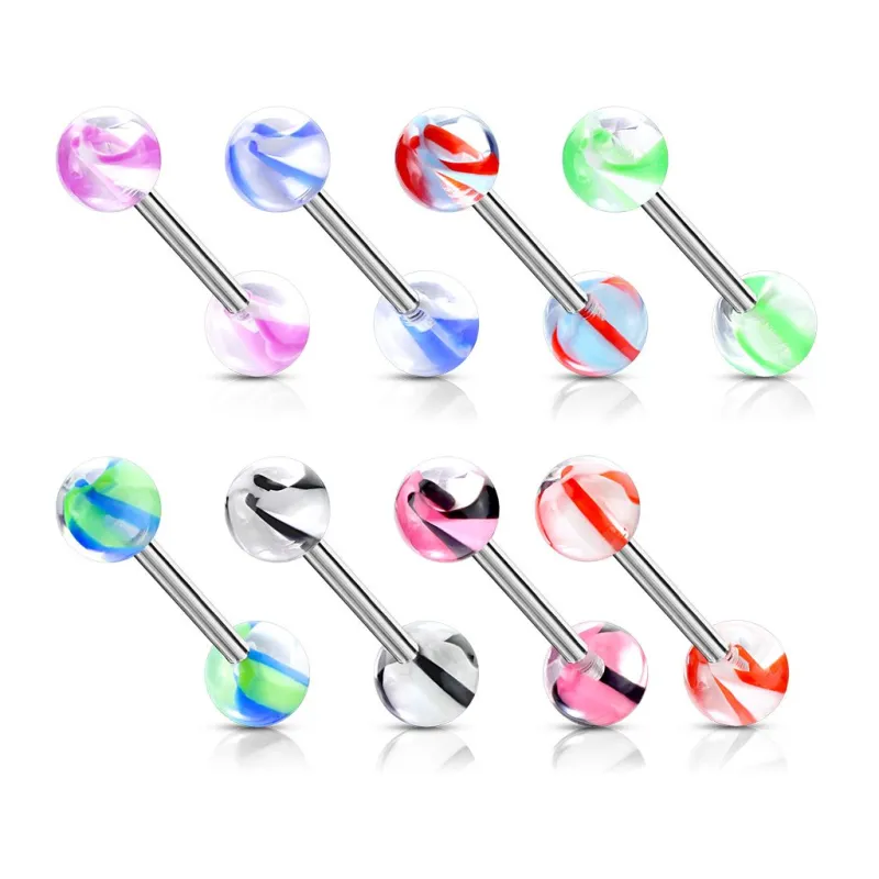 Lot de 8 piercing de langue boules marbrées