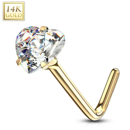 Piercing nez Or jaune 14 carats gemme tige en L