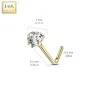 Piercing nez Or jaune 14 carats coeur blanc tige en L