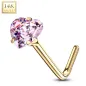 Piercing nez Or jaune 14 carats coeur rose tige en L