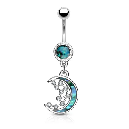 Piercing nombril croissant de lune nacre argenté