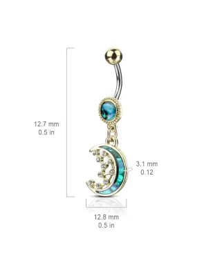 Piercing nombril croissant de lune nacre doré