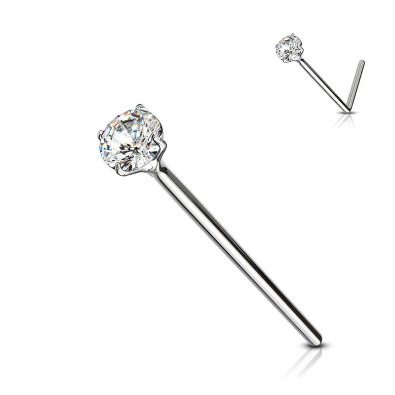 Piercing nez Argent Tige Pliable Strass Rond