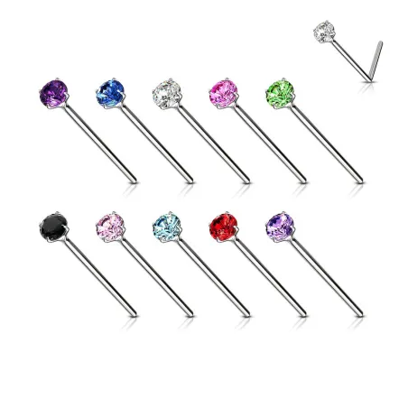 Piercing nez Argent Tige Pliable Strass Rond