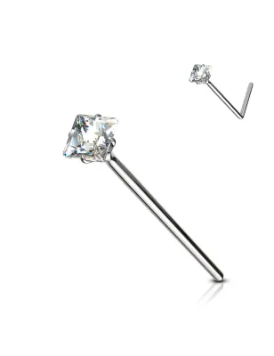 Piercing nez Argent Tige Pliable Strass Carré