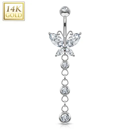 Piercing nombril Or blanc 14 carats papillon