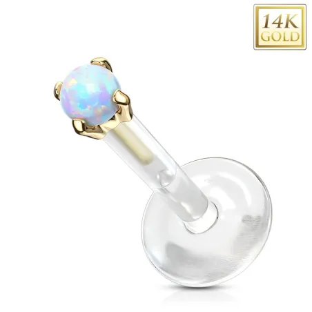 Piercing labret Bioplast et Or Jaune 14 Carats Opale Blanche