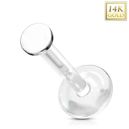 Piercing labret Bioplast embout rond en Or Blanc 14 Carats