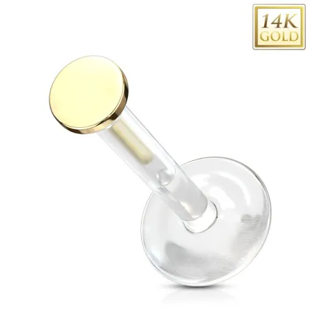 Piercing labret Bioplast embout rond en Or Jaune 14 Carats