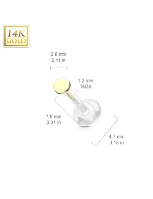 Piercing labret Bioplast embout rond en Or Jaune 14 Carats