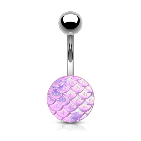 Piercing nombril acier écaille de poisson rose