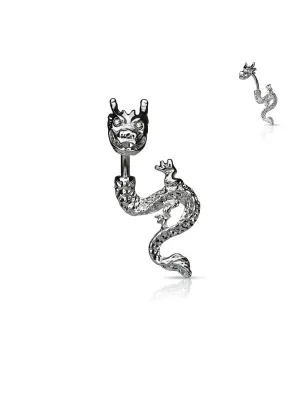 Piercing nombril Plaqué Rhodium Dragon avec Gemmes