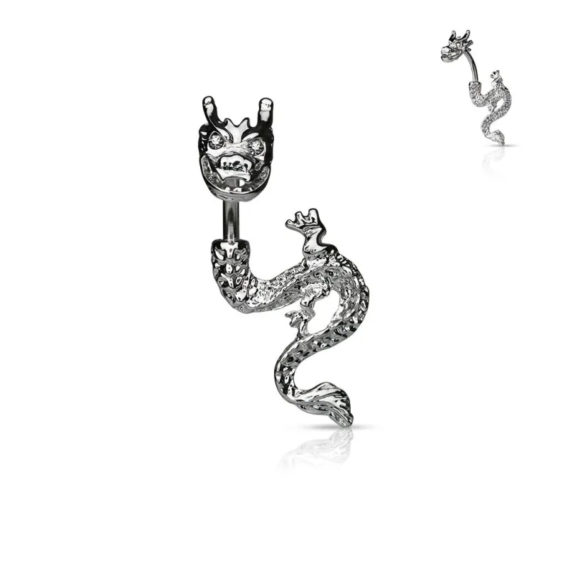 Piercing nombril Plaqué Rhodium Dragon avec Gemmes