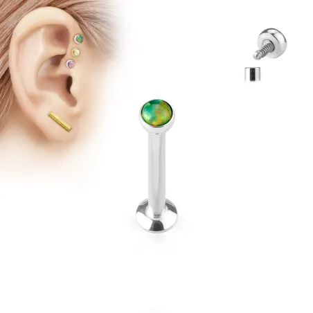 Piercing labret vissage interne opale vert