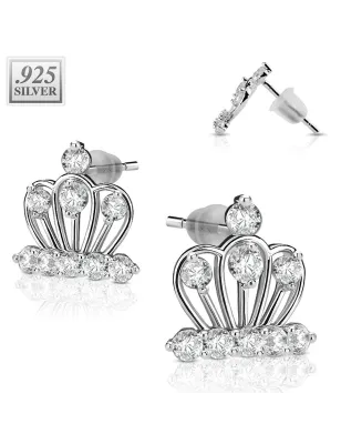 Paire boucles d'oreille argent couronne pavée de strass