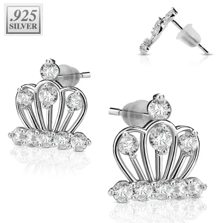 Paire boucles d'oreille argent couronne pavée de strass