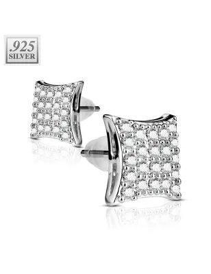 Paire boucles d'oreille argent rectangle pavé de strass