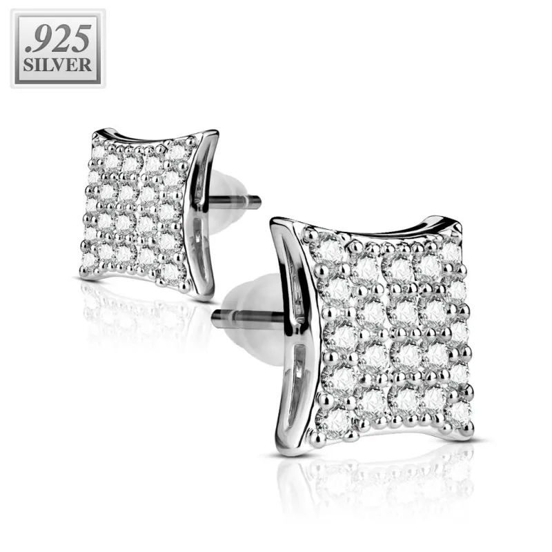 Paire boucles d'oreille argent rectangle pavé de strass