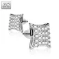 Paire boucles d'oreille argent rectangle pavé de strass