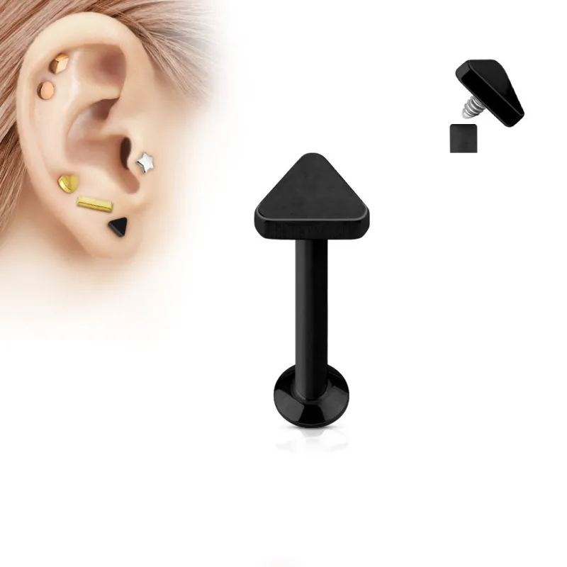 Piercing oreille labret vissage interne triangle noir