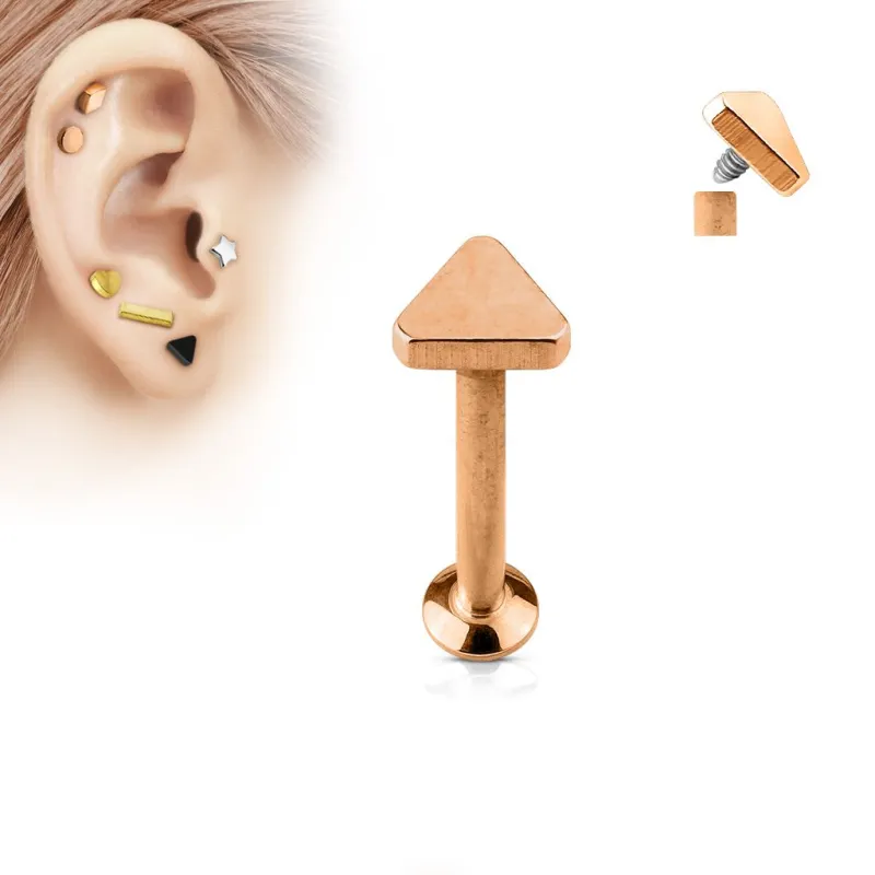 Piercing oreille labret vissage interne triangle or rose