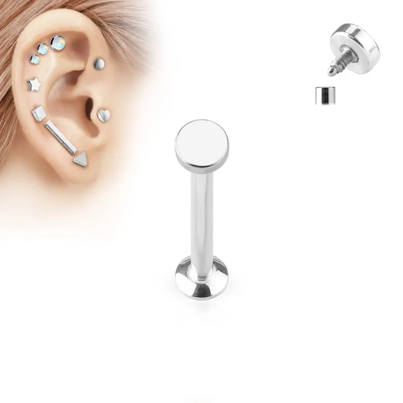 Piercing oreille labret vissage interne rond argenté