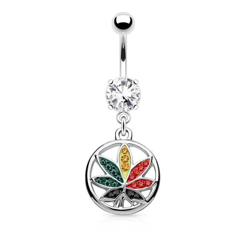 Piercing nombril pendentif cannabis cristaux