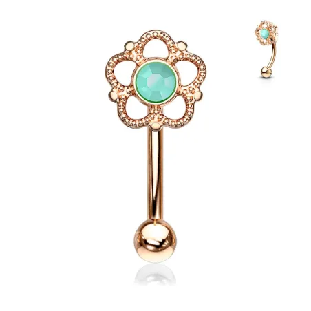 Piercing arcade plaqué or rose fleur filigrane turquoise